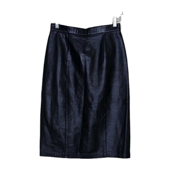 Liz Harbosin Dresses & Skirts - Liz Harbosin Black Leather Skirt 12 VTG Midi Lined Back Zip Slit Canada Bossy